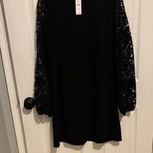 White House Black Market Black Dress with Lace Sleeves